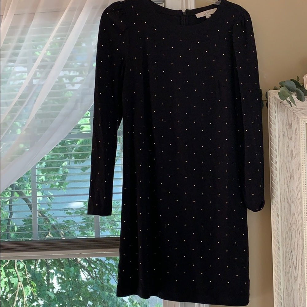 Loft black dress with gold medal dots